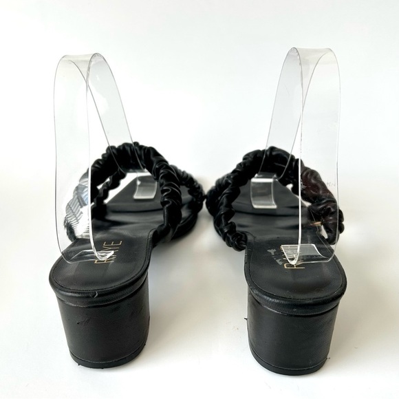 Revolve Raye Posh Sandals Ruched Two Strap Black Leather Block Heel Mule Size 9 - Picture 11 of 14